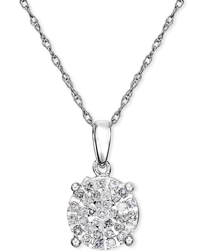 Macy's Diamond Cluster Pendant Necklace (1/4 ct. t.w.) in Sterling ...