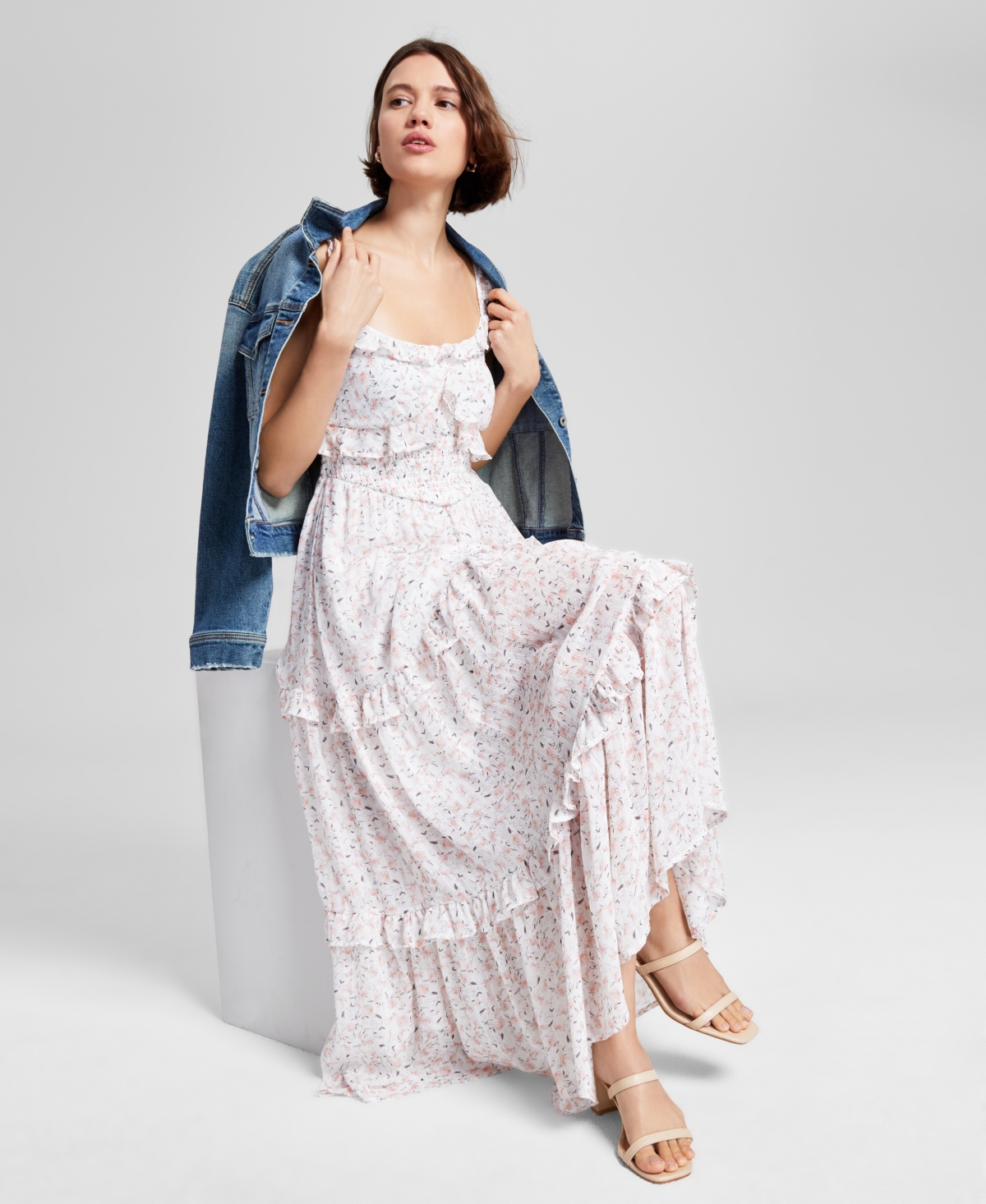 And Now This Women's Floral-print Ruffled Tiered Smocked-waist Maxi Dress, Exclusively At Macy's In Sea Lily Pink