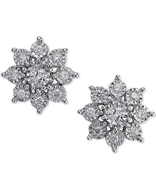Macy's Diamond Flower Earrings (1/2 ct. t.w.)in 10k White Gold ...