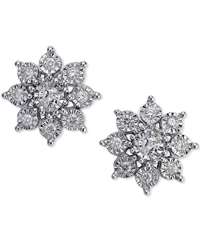 Macy's Diamond Flower Earrings (1/2 ct. t.w.)in 10k White Gold - Macy's