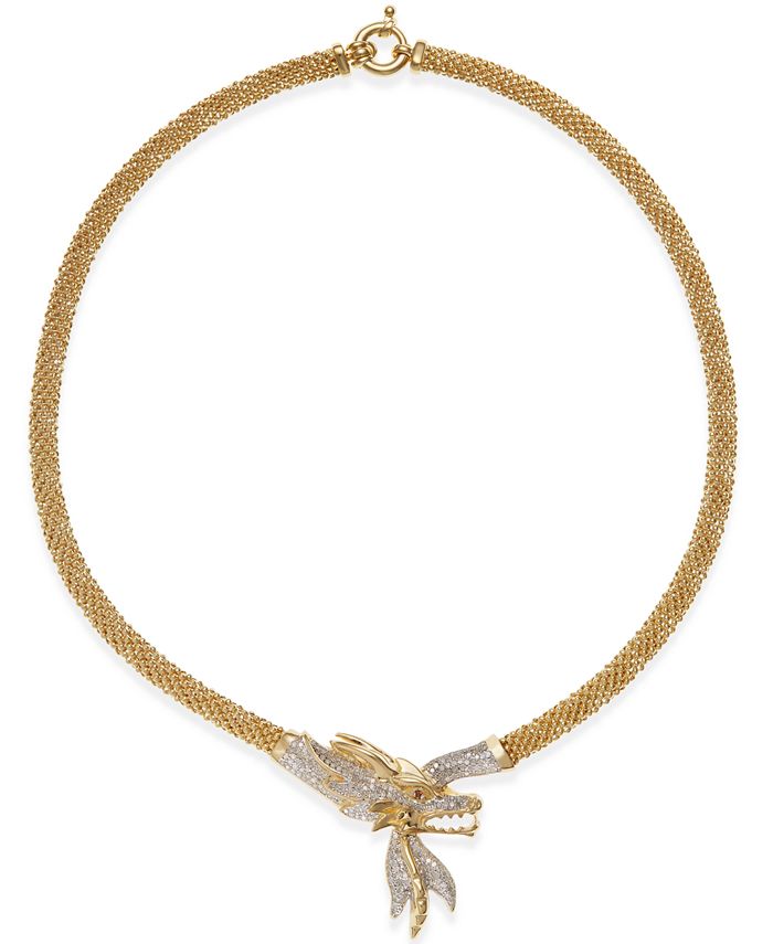 Macy's - Diamond Dragon 18" Statement Necklace (1-3/4 ct. t.w.) in 14k Gold-Plated Sterling Silver