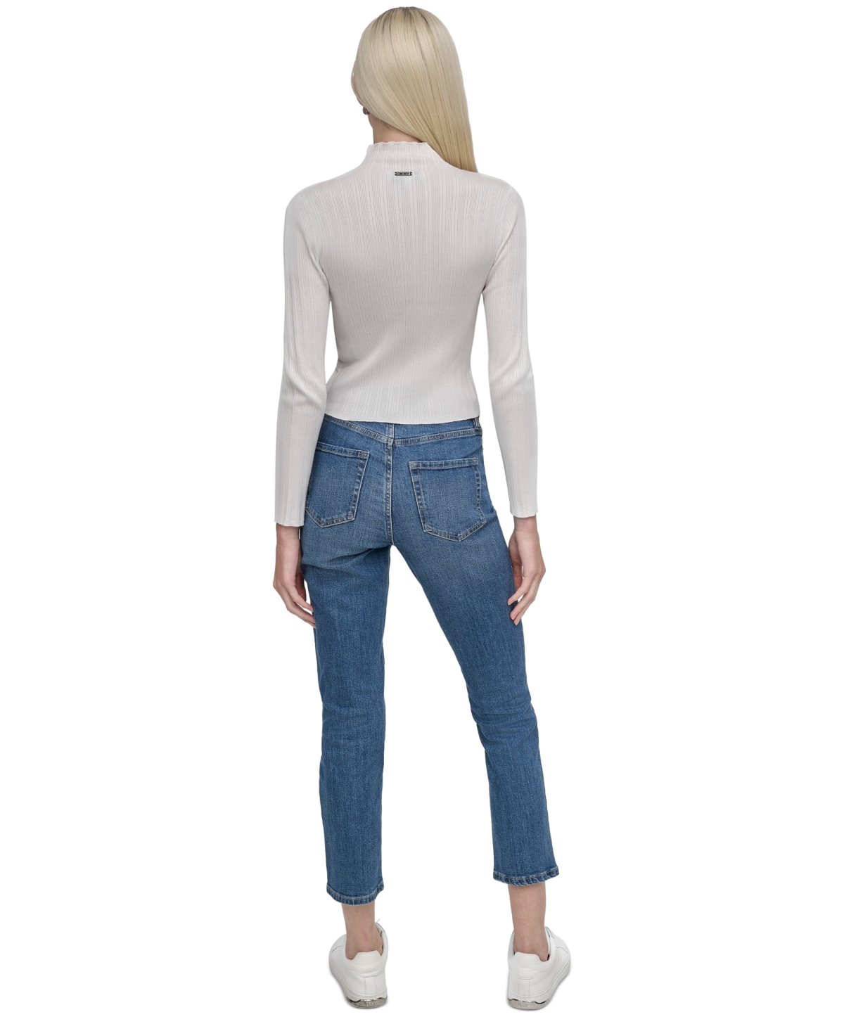 Shop Dkny Jeans Petite Ribbed Mock-neck Sweater In White