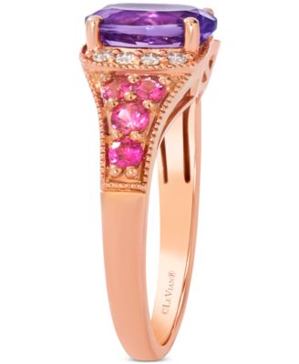 Amethyst (1-1/3 ct. t.w.), Pink Sapphire (3/8 ct. t.w.) & Nude Diamond (1/8 ct. t.w.) Ring in 14k Rose Gold