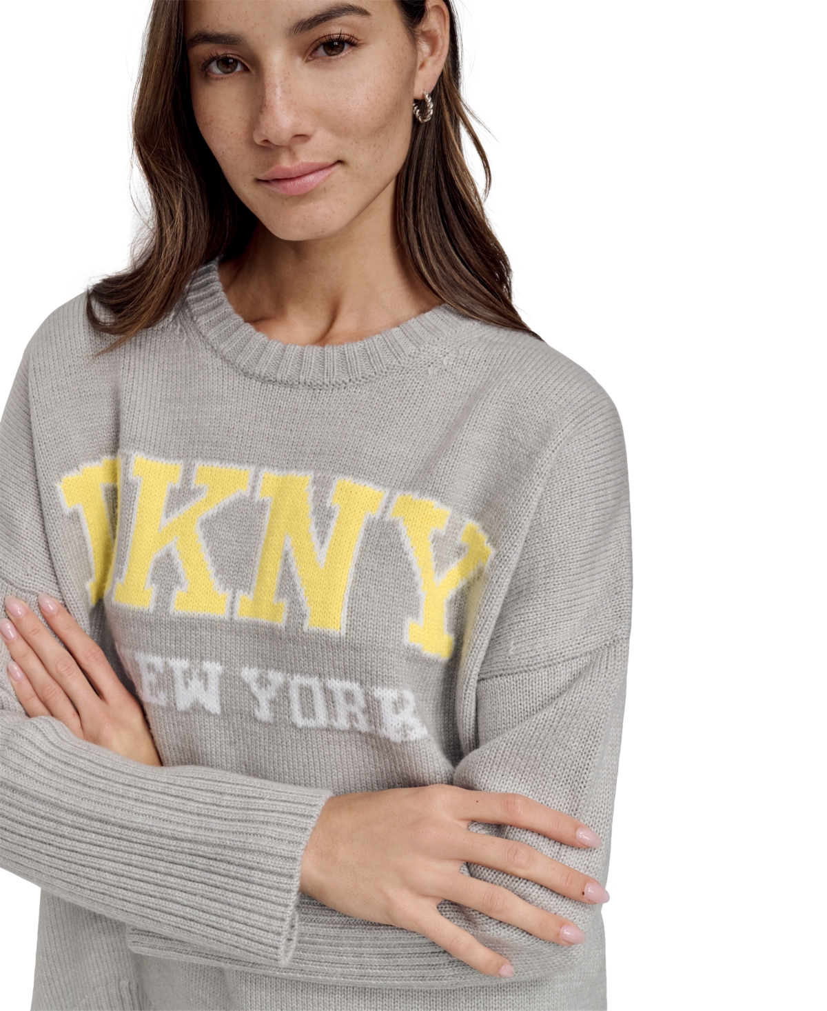 DKNY JEANS PETITE VARSITY LOGO CREWNECK SWEATER 