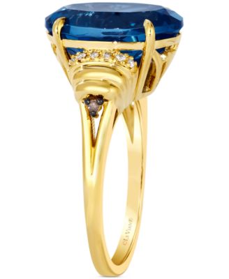London Blue Topaz (6-3/8 ct. t.w.) & Diamond (1/20 ct. t.w.) Oval Ring in 14k Yellow Gold
