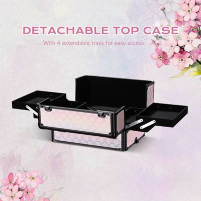 4in1 Rolling Makeup Train Case Cosmetic Organizer Blush ForgetMeNot