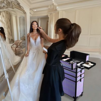 4in1 Rolling Makeup Train Case Cosmetic Organizer Blush ForgetMeNot