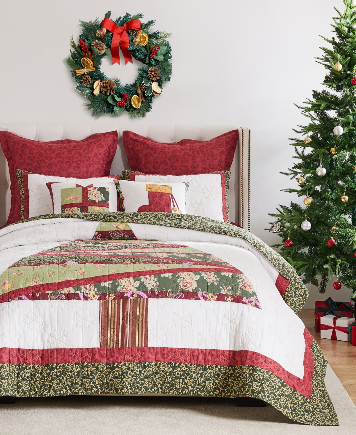 Greenland Home Fashions Christmas Tree Holiday 3-pc. Quilt Set, King In Holiday