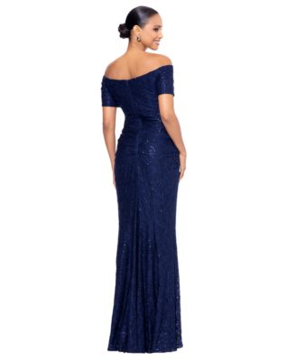 XSCAPE Women's Sequined Lace Off-The-Shoulder Gown