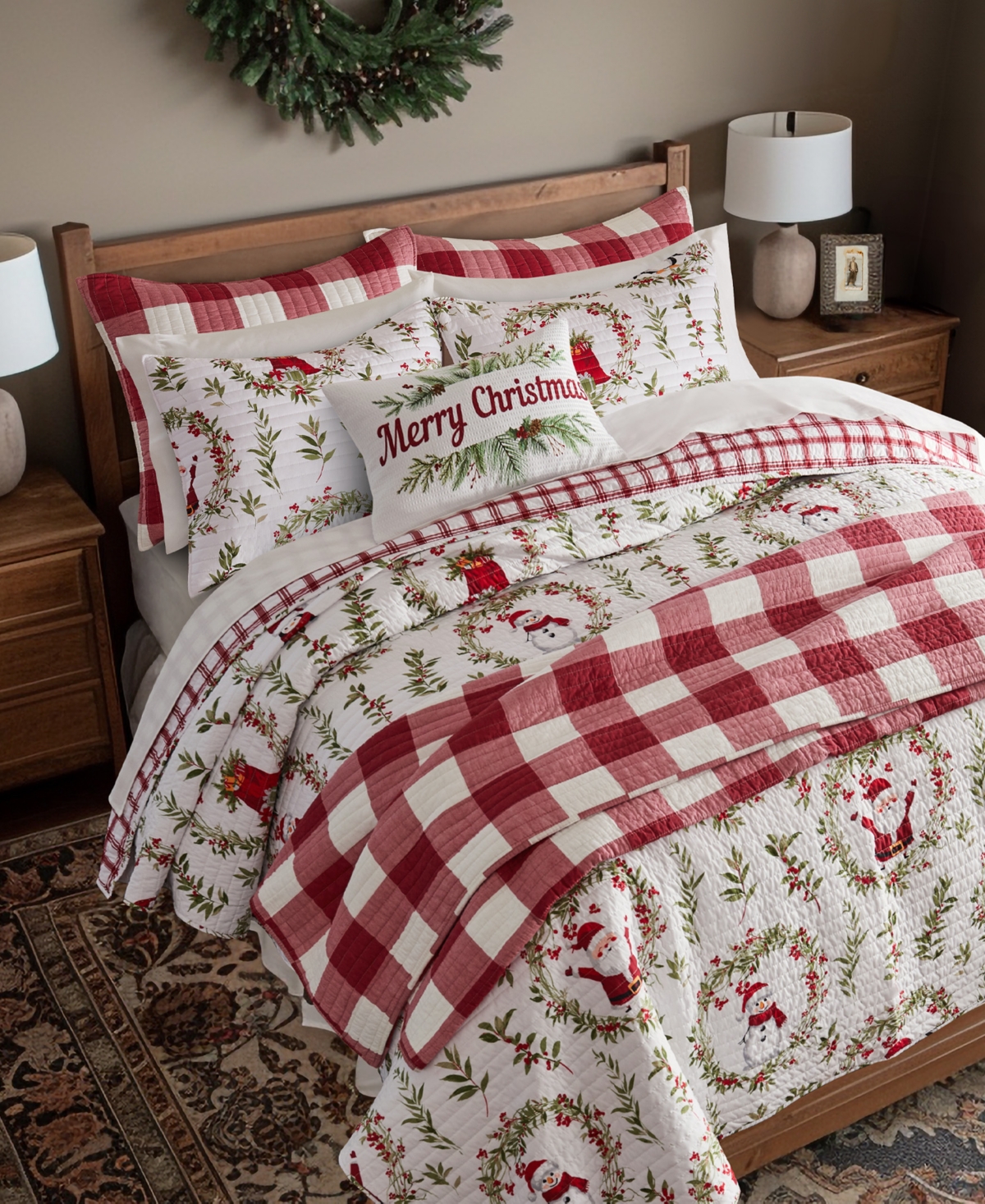 Levtex Merry Bright Pine Plaid Reversible 3-pc. Quilt Set, Full/queen In Red