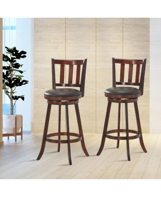 2 Pieces 360 Degree Swivel Wooden Counter Height Bar Stool Set with Cushioned Seat