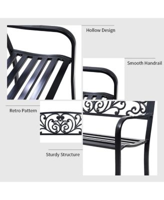 50 Inch Patio Park Steel Frame Cast Iron Backrest Bench Porch Chair