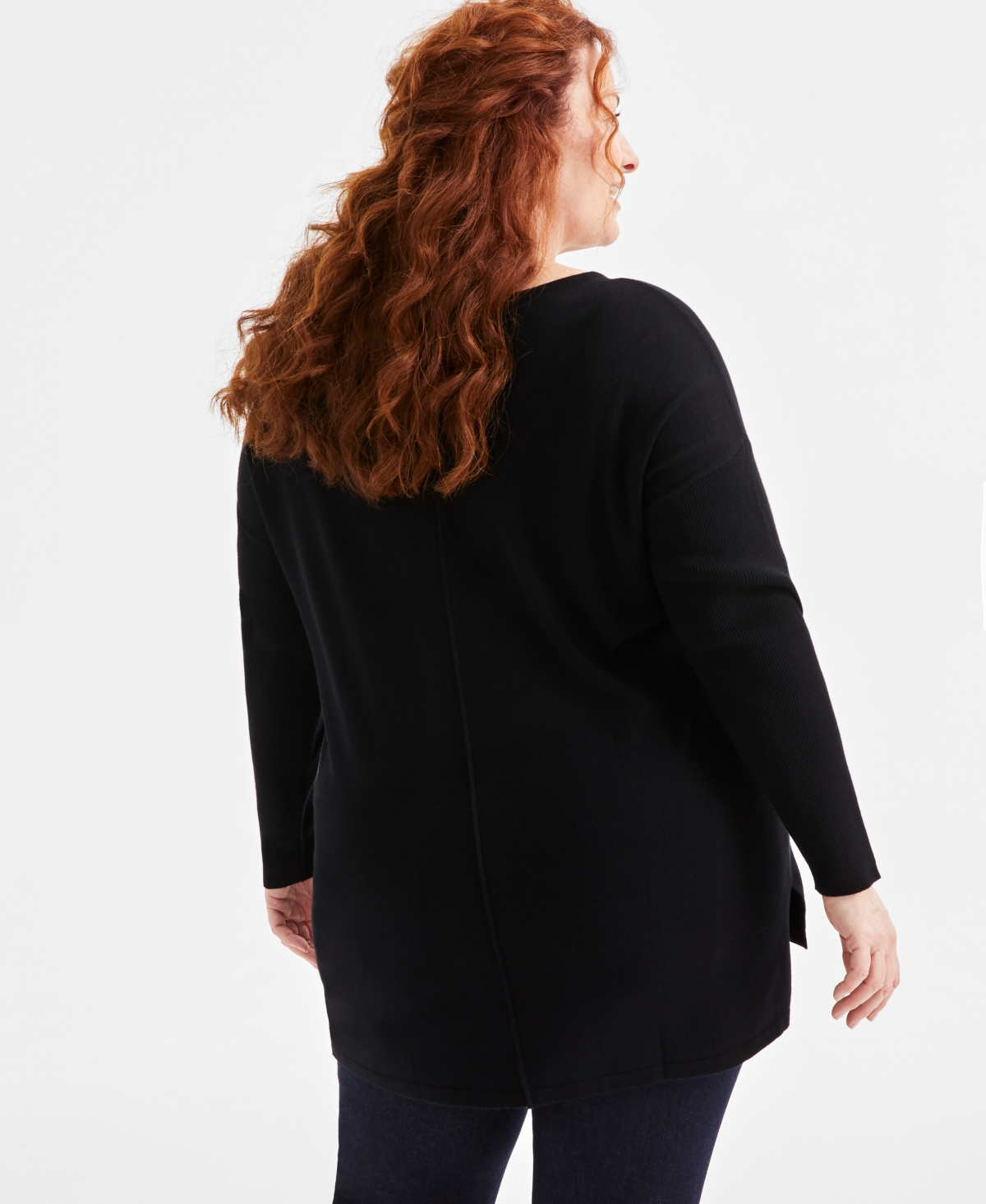 Style & Co Plus Size Knit Seam-front Tunic Top, Created For Macy's In Deep Black