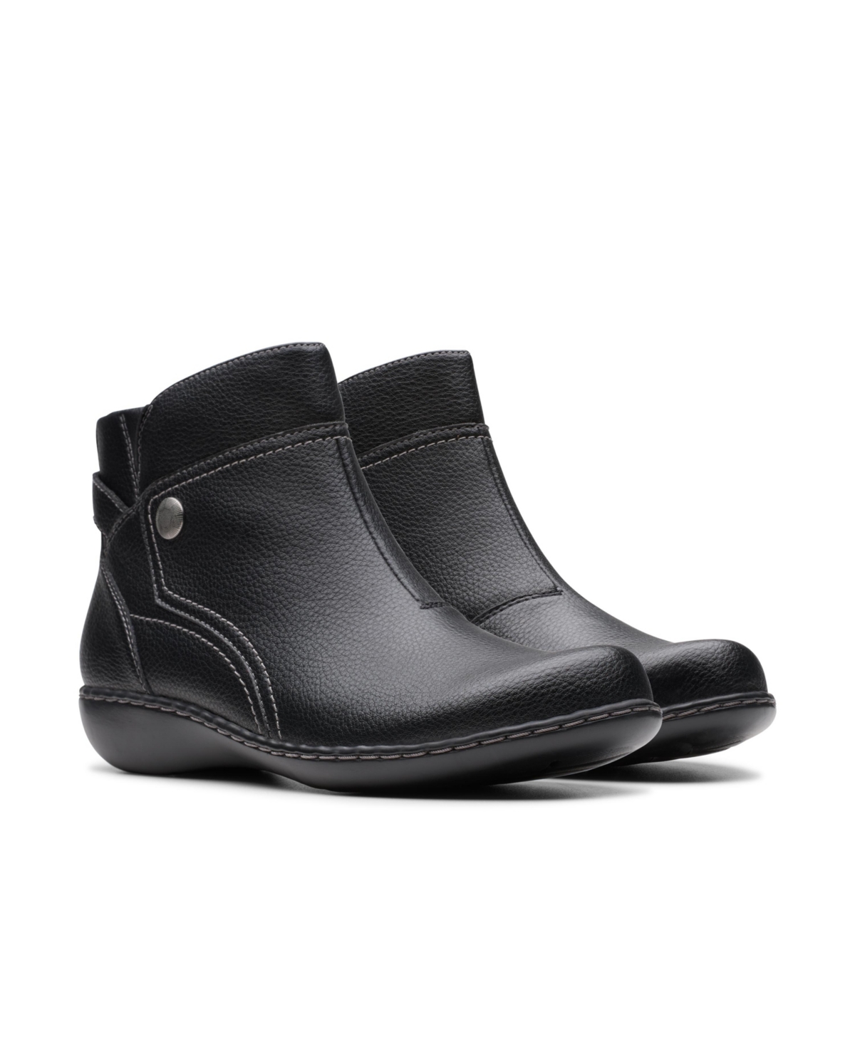 Clarks Ashland Mabel Womens Leather Zipper Ankle Boots In Black Tumbled