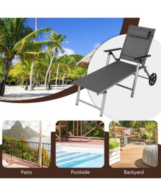 Adjustable Patio Folding Chaise Lounge Chair with Wheels
