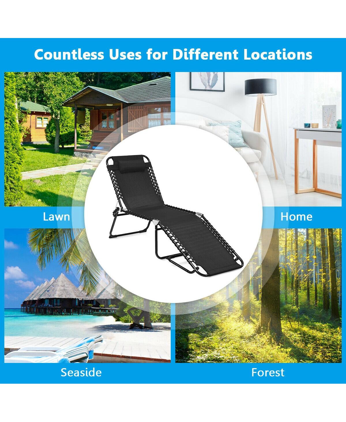 Sugift Folding Heightening Design Beach Lounge Chair with Pillow for Patio