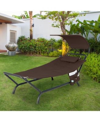 Patio Hanging Chaise Lounge Chair with Canopy Cushion Pillow and Storage Bag
