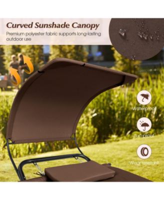 Patio Hanging Chaise Lounge Chair with Canopy Cushion Pillow and Storage Bag