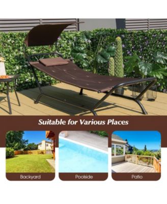 Patio Hanging Chaise Lounge Chair with Canopy Cushion Pillow and Storage Bag