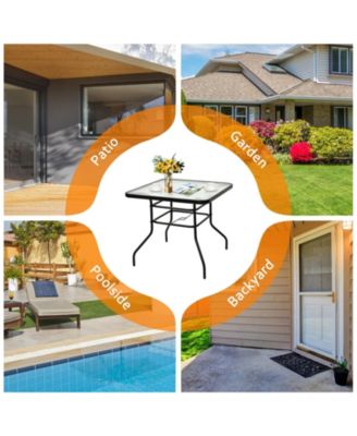 32" Outdoor Square Patio Dining Table with Convenient Umbrella Hole