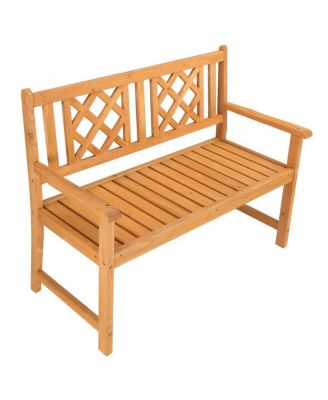 Outdoor Garden Fir Wood Bench with Grid Back in Burlywood – Stylish and Durable Seating Solution for Patios, Gardens, and Outdoor Spaces