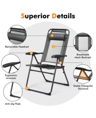 2 Pieces Patio Adjustable Folding Recliner Chairs with 7 Level Adjustable Backrest