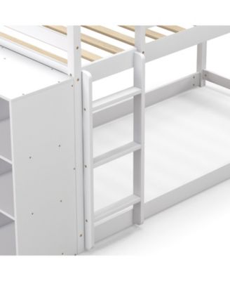 Twin Size Bunk Bed with Convertible Bookcase and Ladder