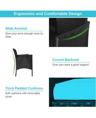 Wicker Patio Conversation Furniture Set with Removable Cushions and Table