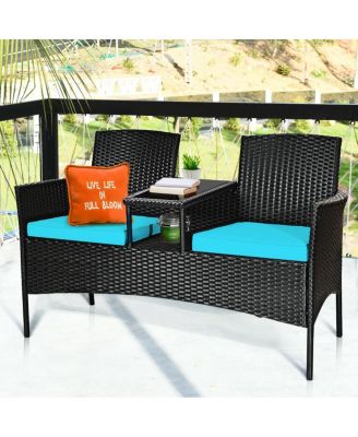 Wicker Patio Conversation Furniture Set with Removable Cushions and Table