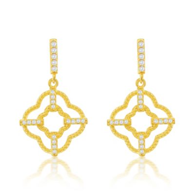 Sterling Silver Cubic Zirconia Trellis Filigree Clover Drop Earrings