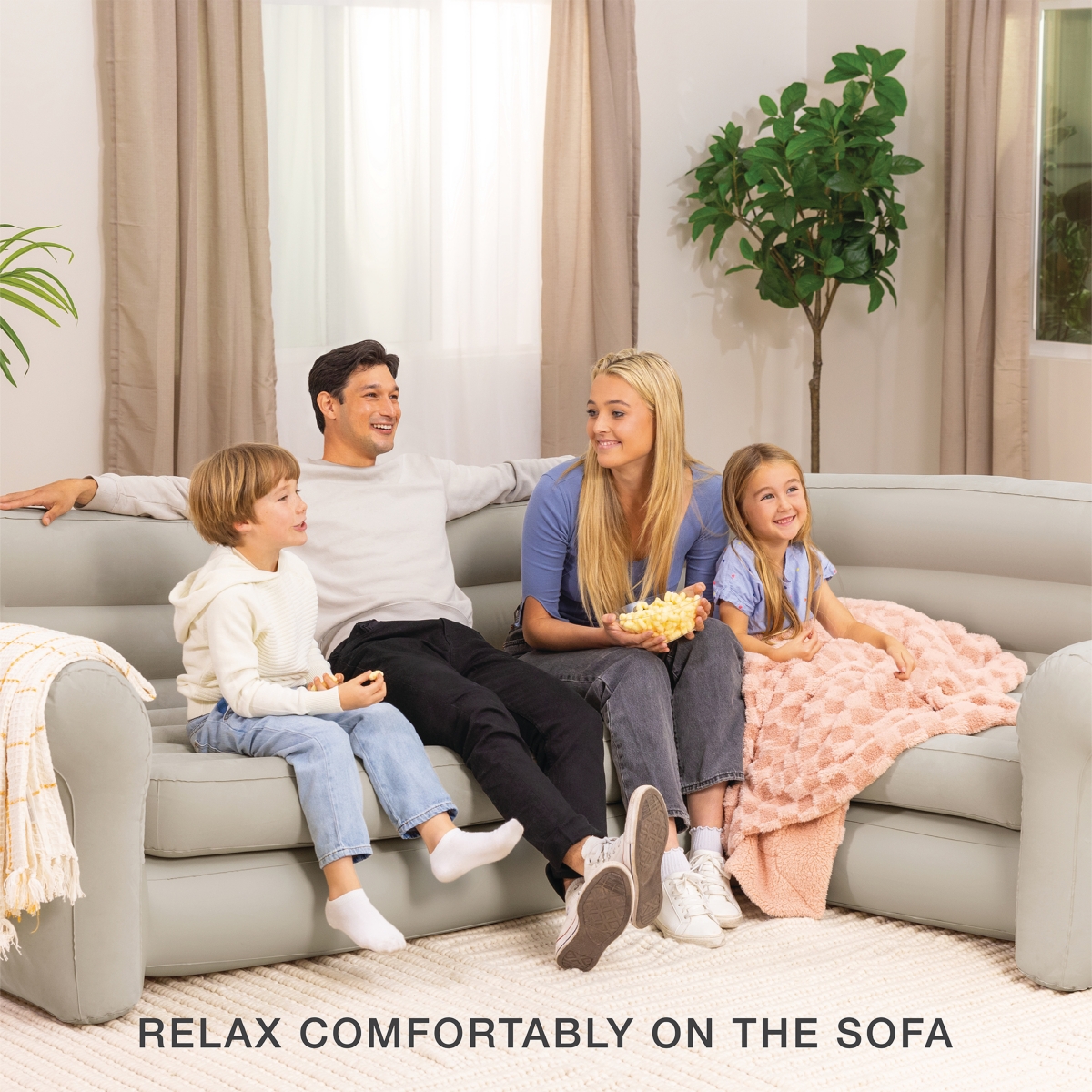 Intex Inflatable Corner Living Room Air Mattress Sectional Sofa Couch, Beige