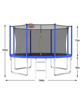 12FT Trampoline Green for Kids & Adults with Basketball Hoop and Ball ,Recreational Trampolines with Safety Enclosure for Back Yard Outdoor