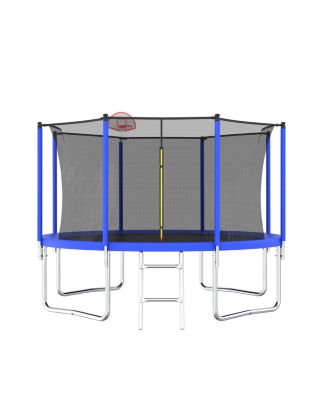 12FT Trampoline Green for Kids & Adults with Basketball Hoop and Ball ,Recreational Trampolines with Safety Enclosure for Back Yard Outdoor