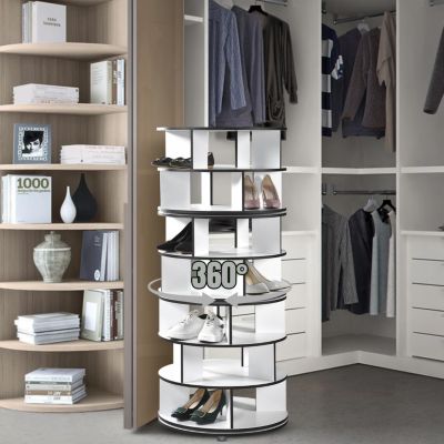 7-Tier Rotating Shoe Rack Organizer with 360° Spinning Lazy Susan Tower for Entryway and Closet