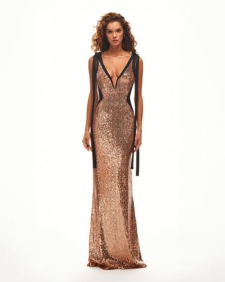 knee length dresses for ladies Natalia Fedner Rose Gold Sparkly Knit Maxi Dress main image 1