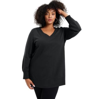 June + Vie Plus Size June + Vie V-Neck French Terry Sweatshirt