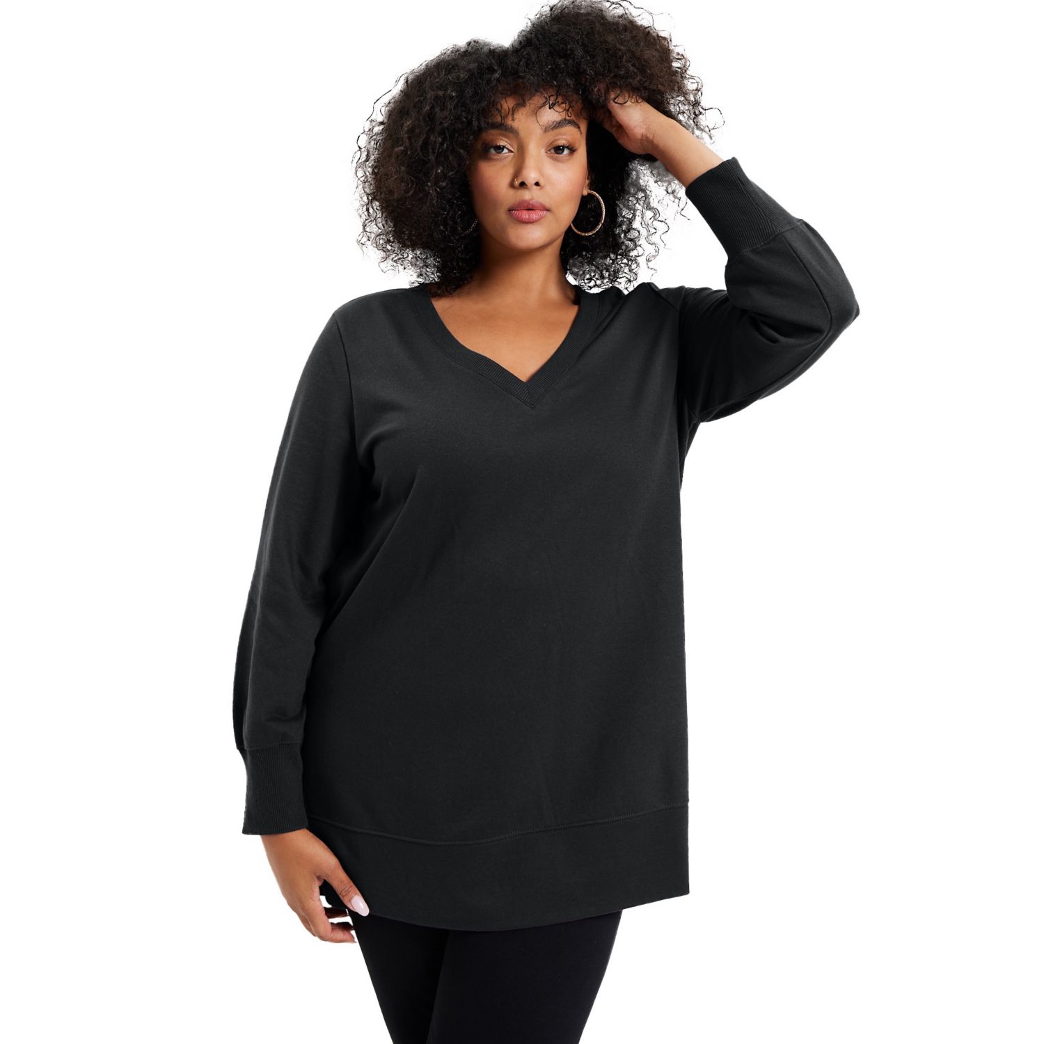 June + Vie Plus Size June + Vie V-Neck French Terry Sweatshirt