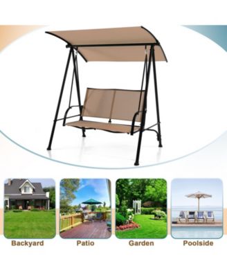 2-Seat Outdoor Canopy Swing with Comfortable Fabric Seat and Heavy-duty Metal Frame