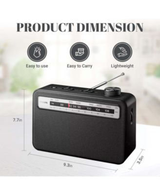 Portable AM/FM Radio with Speaker, Battery Operated, Compact Design, Analog Tuning, and Headphone Jack - Black