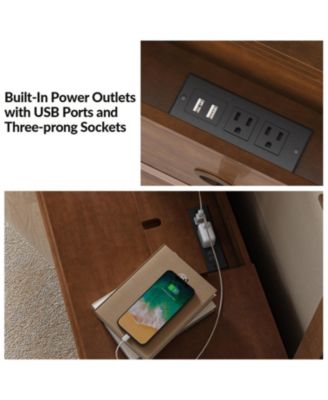 Talona 29'' W Transitional Carved 3 - Drawer End Table with Built-In Outlets and Solid Wood Legs