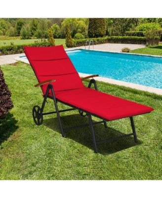 Folding Patio Rattan Lounge Chair with Wheels