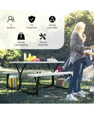 HDPE Outdoor Picnic Table Bench Set with Metal Base