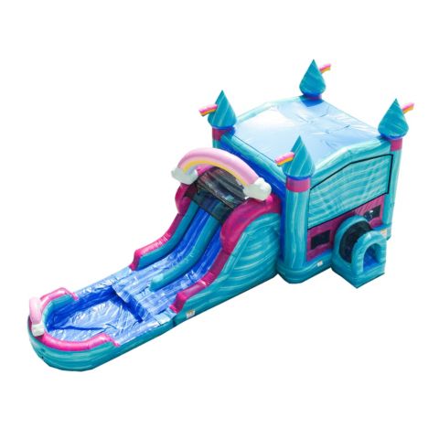 Детская игрушка Jumporange I'Mperfectly Dual Lane Water Slide with Detachable Pool Bounce House, 35'L x 13'W x 14'H, Ages 3+, цвет: Синий / Розовый