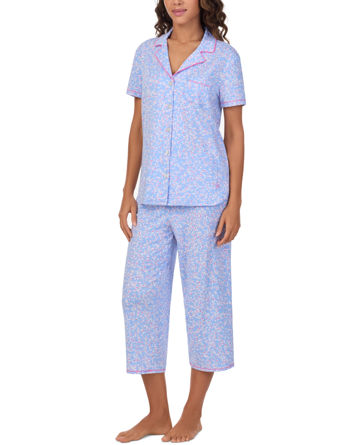 CUDDL DUDS WOMEN'S PRINTED COLLARED CROPPED PAJAMA SET 