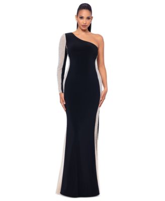 XSCAPE - Petite Two-Tone One-Shoulder Asymmetric Gown