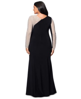 Plus Size Two-Tone One-Shoulder Asymmetric Gown