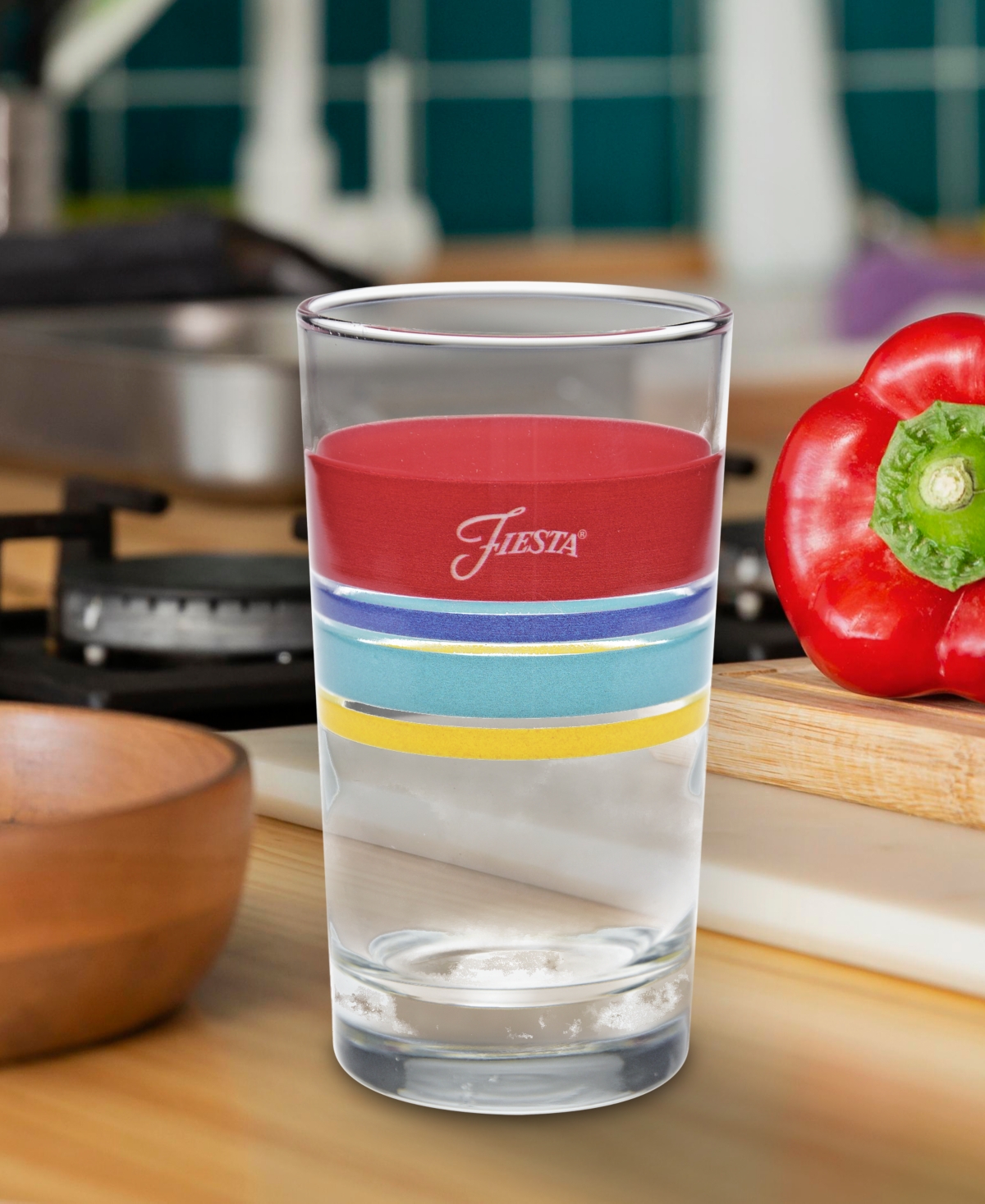 Fiesta Vibrant Edgeline Double Old-fashioned Glass, Set Of 4 In Scarlet,turquoise,lapis,daffodil