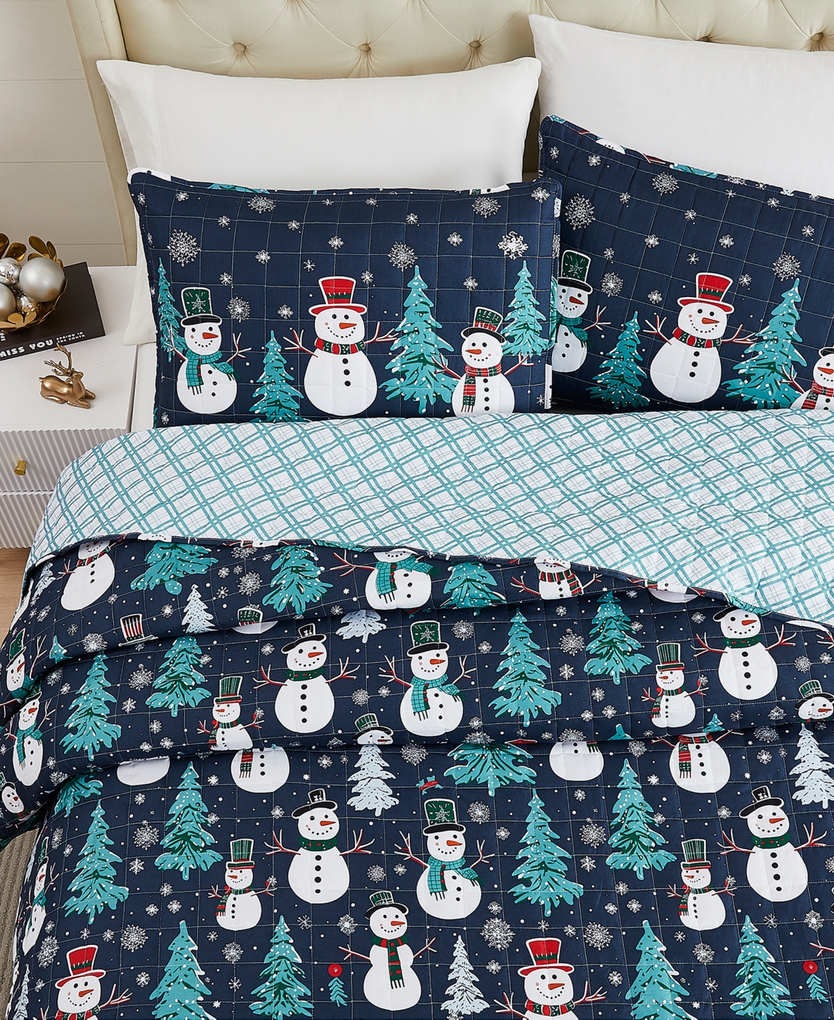 Avanti Snowman Reversible 3-pc. Quilt Set, Full/queen In Blue