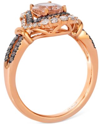 Peach Morganite (3/4 ct. t.w.) & Diamond (1/2 ct. t.w.) Halo Ring in 14k Rose Gold
