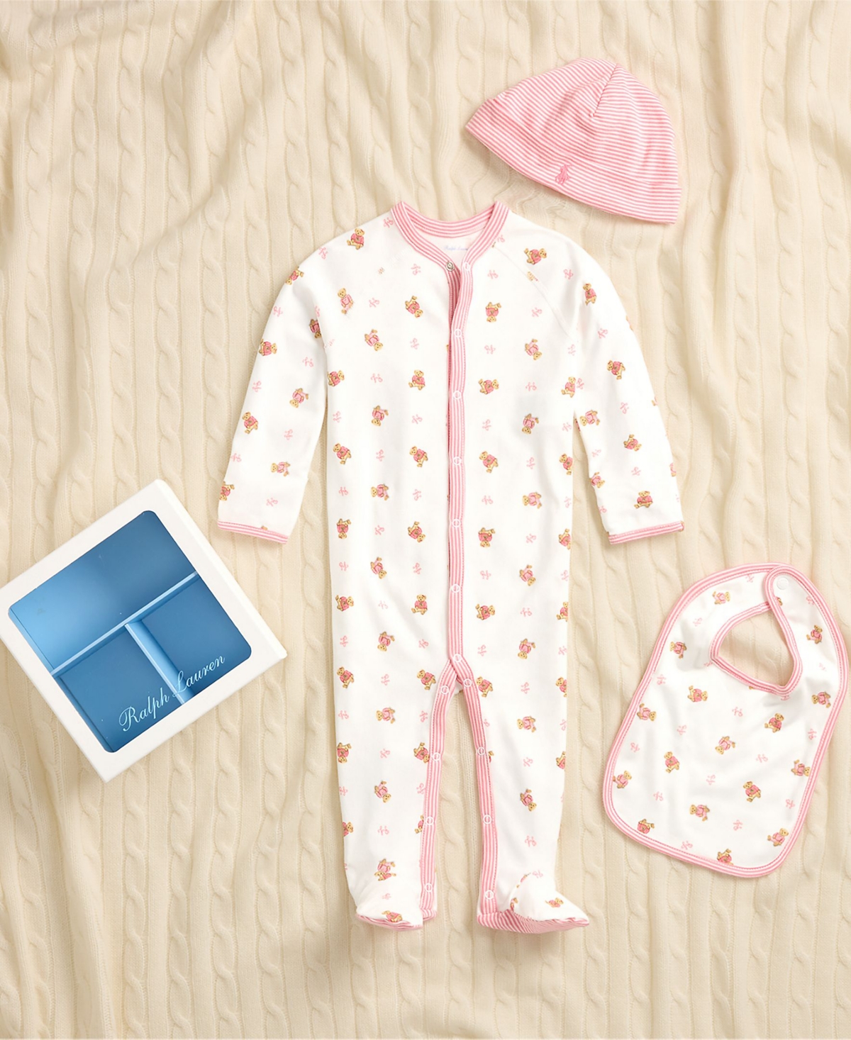 Polo Ralph Lauren Baby Girls Polo Bear Cotton 3-Piece Gift Set - Pink Bind